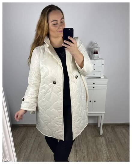 Bunda, Kabát dlouhý rukáv dámská nadrozměr (XL/2XL ONE SIZE) ITALSKÁ MÓDA IM423BELTA/DU - VMObleceni.cz