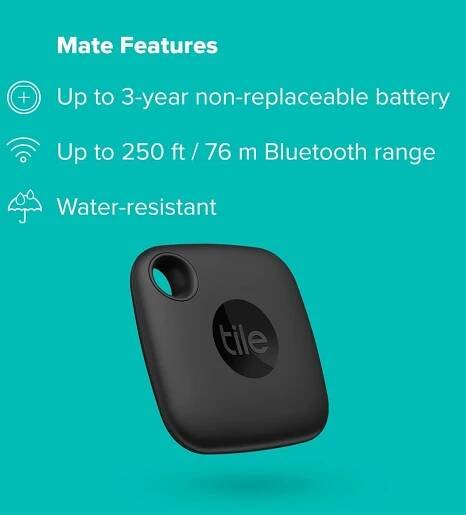 Tile Mate Black Bluetooth Tracker Keys Finder and Item Locator for Keys Bags
