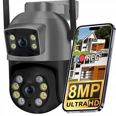 DVOJITÁ OTOČNÁ WIFI SMART VENKOVNÍ KAMERA 8MPX UHD DETEKCE ALARMU PUSH