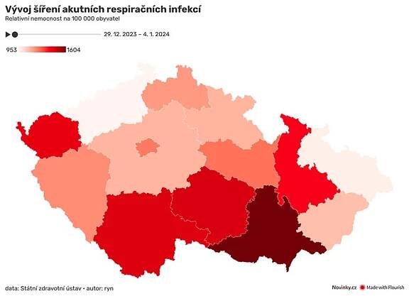 MAPA: Epidemie chřipky v krajích