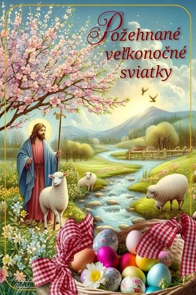 an easter card with the image of jesus and sheep