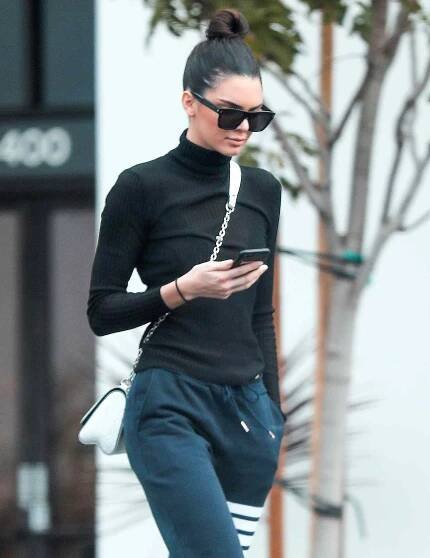 *EXCLUSIVE* Kendall Jenner looks top knot in a sporty ensemble