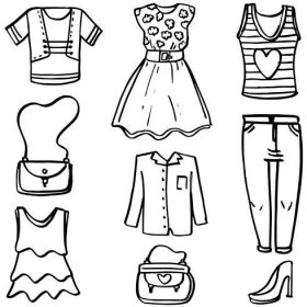 Doodle oblečení doplňky žen — Ilustrace