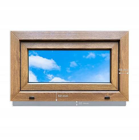 PVC okno Zlatý dub 70x40 PRAVÉ nové 700x400 mm rozevřeno-sklopné dvousklo Materiál plast