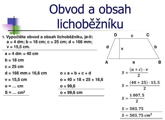 PPT - Obvod a obsah lichoběžníku PowerPoint Presentation, free download - ID:3237787