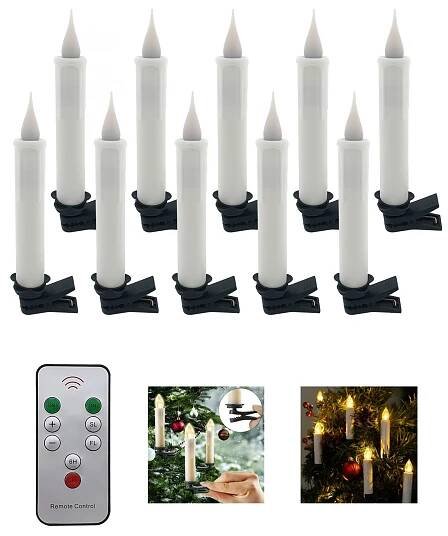 10x bezdrátové LED svíčky, imitace plamene, dálkové ovládání, časovač 199 Kč