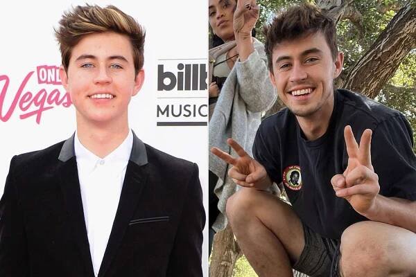 Nash Grier on the red carpet in 2014; Nash Grier instagram in 2024.