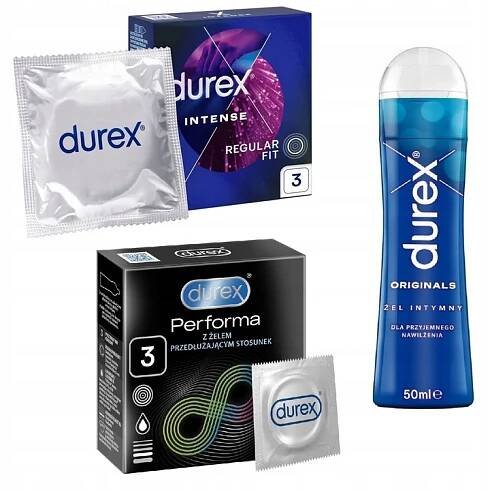 DUREX 6 Ks Mix INTENSE Stimulační + Performa Zpomalující + Gel gel
