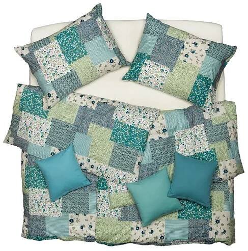 SCANquilt - povlečení KLASIK kvítka patch bílozelenomodrá 140 x 200/70 x 90