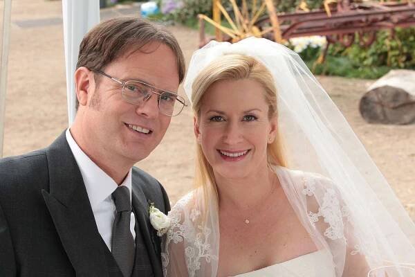 THE OFFICE -- "Finale" Episode 924/925 -- Pictured: (l-r) Rainn Wilson as Dwight Schrute, Angela Kinsey as Angela Martin