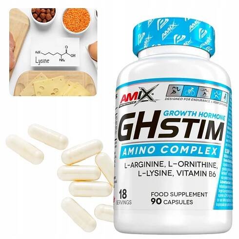 Booster růstového hormonu L-Arginin L-Ornitin Lysin Vitamín B6 Kapsle Stav balení originální