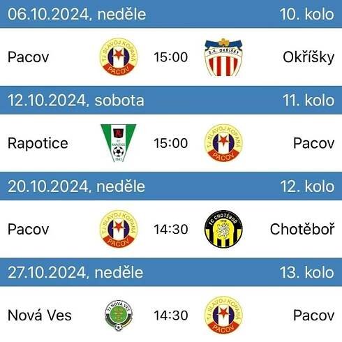 Rozpis zápasů podzim 2024 (ÁČKO) – TJ SLAVOJ PACOV