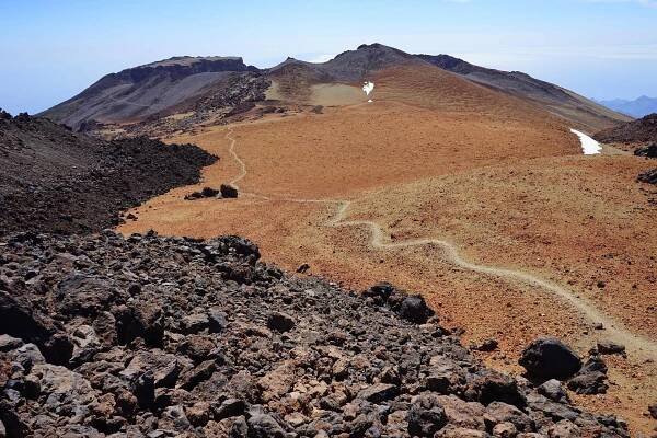 Přechod z Pico de Teide na Pico Viejo, trek na Tenerife, Kanárské ostrovy.