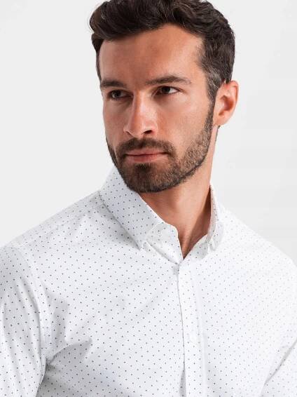 Klasická pánská bavlněná SLIM FIT košile v mikro vzoru - V1 - ESPIR (Velikost S, Barva Bílá)