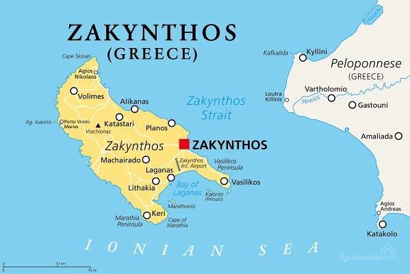 Mapa ostrova Zakynthos