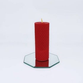Vosková svíčka ze včelího uzlu červená 13cm