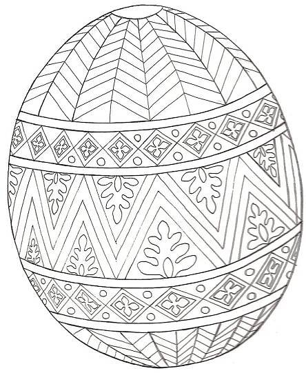 an easter egg is shown in black and white, with geometric designs on the inside