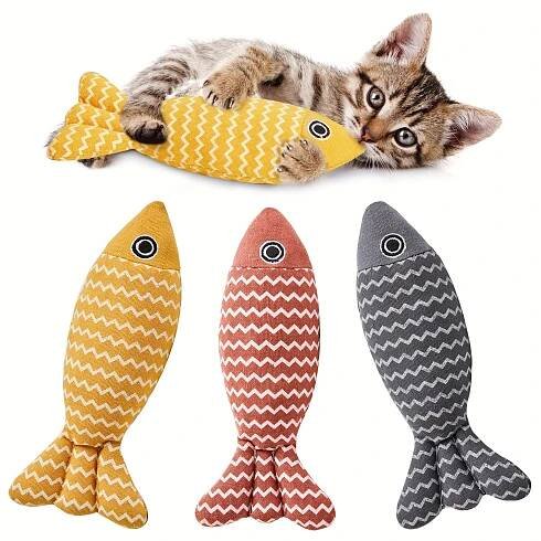 Crinkle Fish-Shaped Cat Toy - Durable Linen, Bite-Resistant * for Interactive Play, Interactive Cat Toy, Sound, *