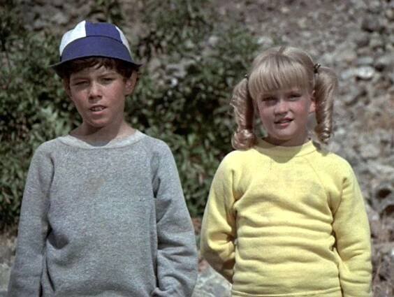 Mike Lookinland as Bobby Brady and Susan Olsen as Cindy Brady in THE BRADY BUNCH episode, "The Brady Braves." Original air date October 1, 1971. Season 3, episode 3. Image is a frame grab