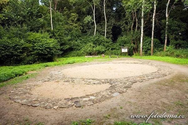 Šestý kostel - dvouapsidová rotunda, Slovanské hradiště Mikulčice-Valy. Klepnutím se vrátíte na stejné místo předchozí strany, odkud jste přišli