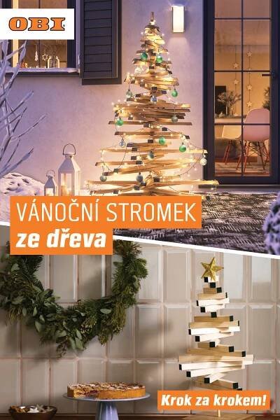 a christmas tree made out of wooden planks in front of a house with the words vanocni stromek ze dreva on it