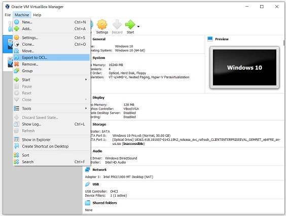 Export Virtual Machine to OVA File in Oracle VM VirtualBox