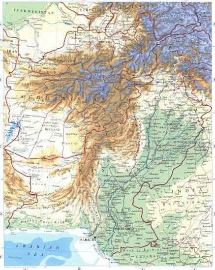 Afghanistan and Pakistan map. Phisical map of Pakistan and Afghanistan