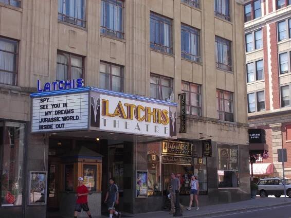 Latchis Theatre sign and pedestrians. JAustin
