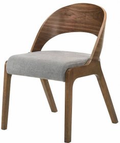 Designová jídelní židle Nordica Nogal z ořechově hnědého masivu se zaoblenou opěrkou a šedým čalouněním 77cm