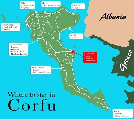 Best areas to stay in Corfu