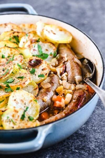 Digging into a pot of Dublin Coddle with potatoes and sausage