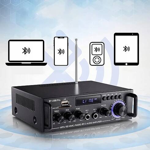 RECEIVER ZESILOVAČ HIFI STEREO BLUETOOTH RÁDIO DIGITÁLNÍ ZESILOVAČ VÝKONU Výška výrobku 10 cm