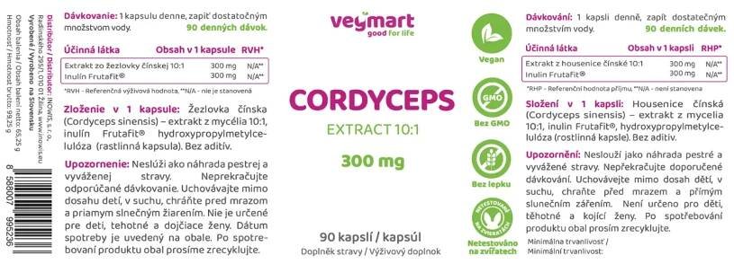 Vegmart Cordyceps 300 mg, 90 kapsúl 