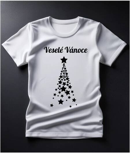Vánoční Dámské triko - VESELÉ VÁNOCE - STROM HVĚZDY ČERNÝ