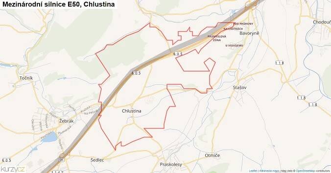 Chlustina, Silnice E50 - Mapa | Kurzy.cz
