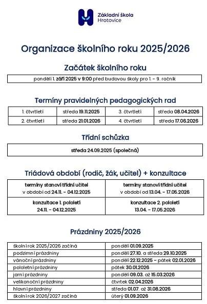 Organizace školního roku 2025/2026