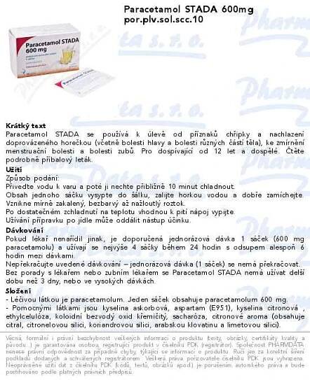 Paracetamol Stada 600mg hot drink por.plv.s.scc.10 | SOS lékárna online, internetová lékárna, léky