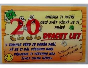 Vtipné přání k narozeninám 20 let dneska ti patří celý svět 9,5 x 6,5 cm
