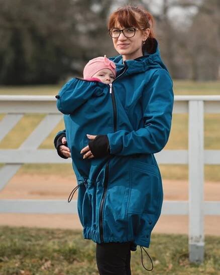 Softshellová NOSÍCÍ bunda Andrea + TĚHOTENSKÁ vsadka, petrolejová