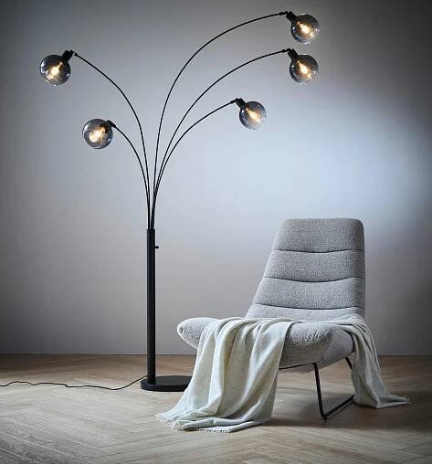STOJACÍ LAMPA, 98/110/208 cm - černá, Konvenční, kov/kámen (98/110/208cm)
