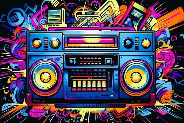 Bezplatný obrázok: Plagátové magické kroniky opäť prepracované: Boomboxové umenie a štýl 80. rokov