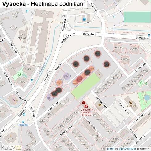 Mapa Vysocká - Firmy v ulici.