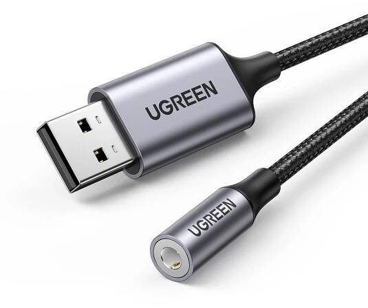 2× UGREEN Adaptér Převodník Audio USB-A na Mini Jack 3.5 mm 212 mm