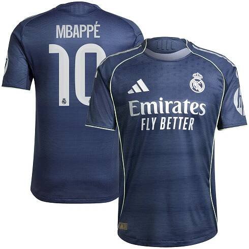 Real Madrid adidas Away Authentic Shirt 2025-26 with Mbappé 10 printing