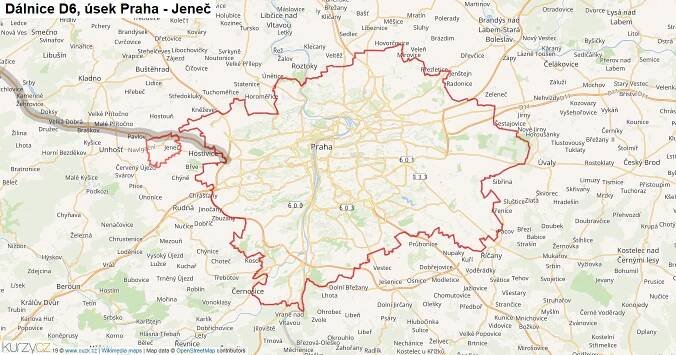 Úsek Praha - Jeneč, Dálnice D6 - Mapa | Kurzy.cz