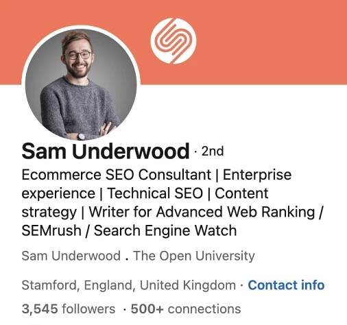 Screenshot of Sam Underwood’s LinkedIn profile.