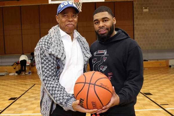 Mayor Eric Adams and Jordan Coleman attend The Heart 2 Heart Basketball Tournament 2024 on January 13, 2024 in New York City. 