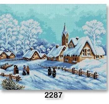 Vyšívací vzor Vyšívací předloha, obrázek na vyšívání 70242/2287, vesnice v zimě, bílo-modrá, 40x50cm