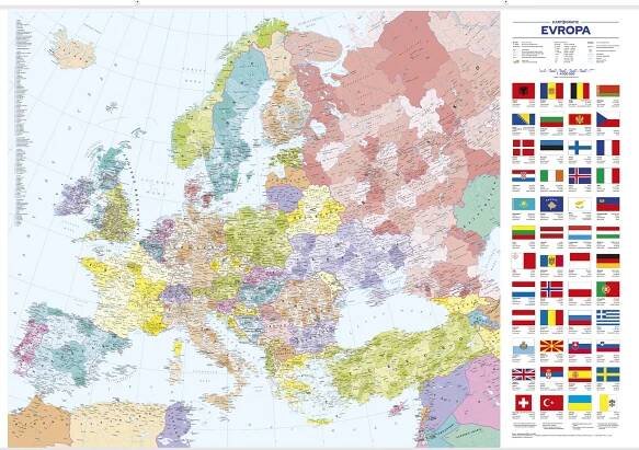 Evropa: Nástěnná administrativní mapa 1:4 500 000 - Kartografie PRAHA (2024, laminovaná s plastovými lištami) od 467 Kč