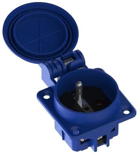 Hermetická zásuvka 2P+Z, 230/220v, s uzemněním, IP44, s klapkou, modrá